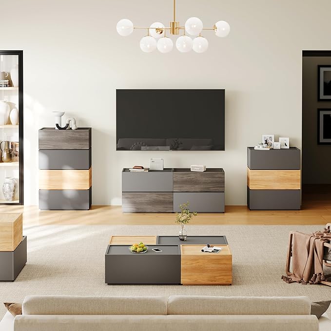 Modern Nightstand Stackable Storage Drawers, Modular Bedroom Furniture Set - Image 4