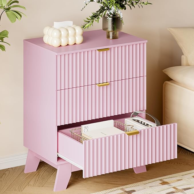 BORNOON Fluted 3 Drawer Dresser, 30.3" Tall Compact Modern Boho Chest of Drawers - Image 4
