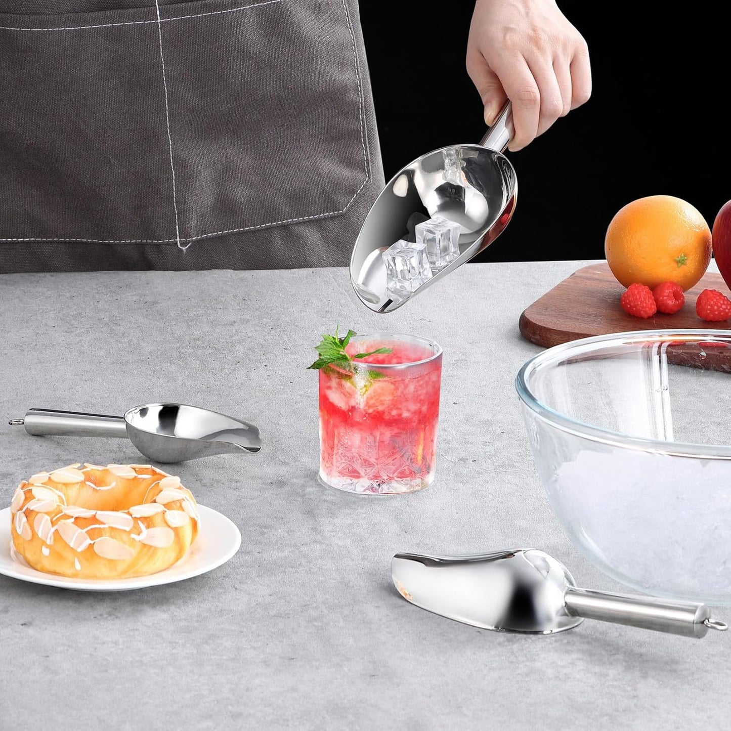 P&P CHEF Canister Scoop Set of 3, Ice Candy Scoop, Stainless Steel Multipurpose Food Scooper for Buffet Jar Freezer, Mirror Finish & Dishwasher Safe, Silver, 3+6+8 Oz