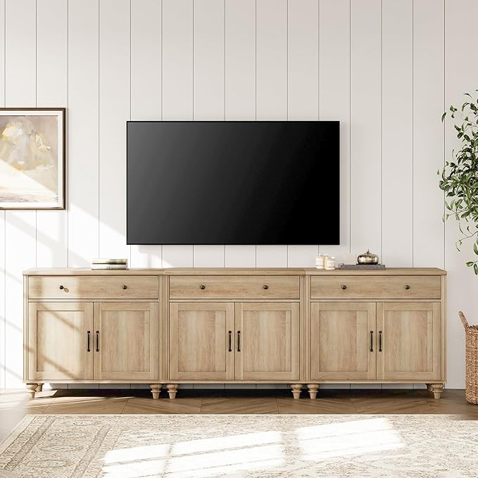 WAMAPT Oak Buffet Cabinet with 6 Doors and 3 Drawers, Large Coffee Bar Table - Image 6