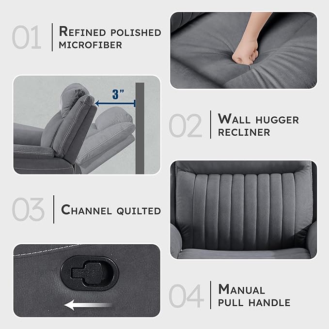 Lexicon Manual Recliner Chair, Polished Microfiber Reclining Sofa Chair - Image 3