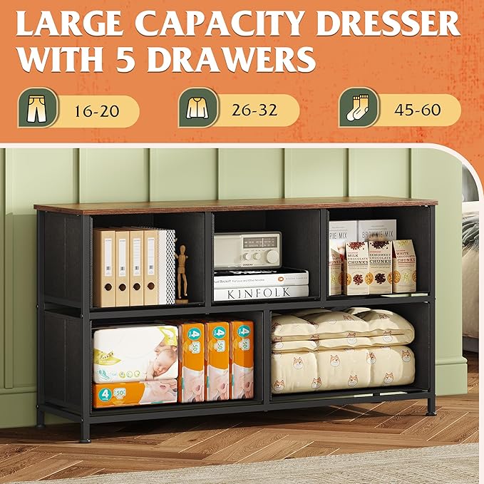WLIVE Dresser for Bedroom with 5 Drawers, Wide Chest of Drawers, Fabric Dresser - Image 4