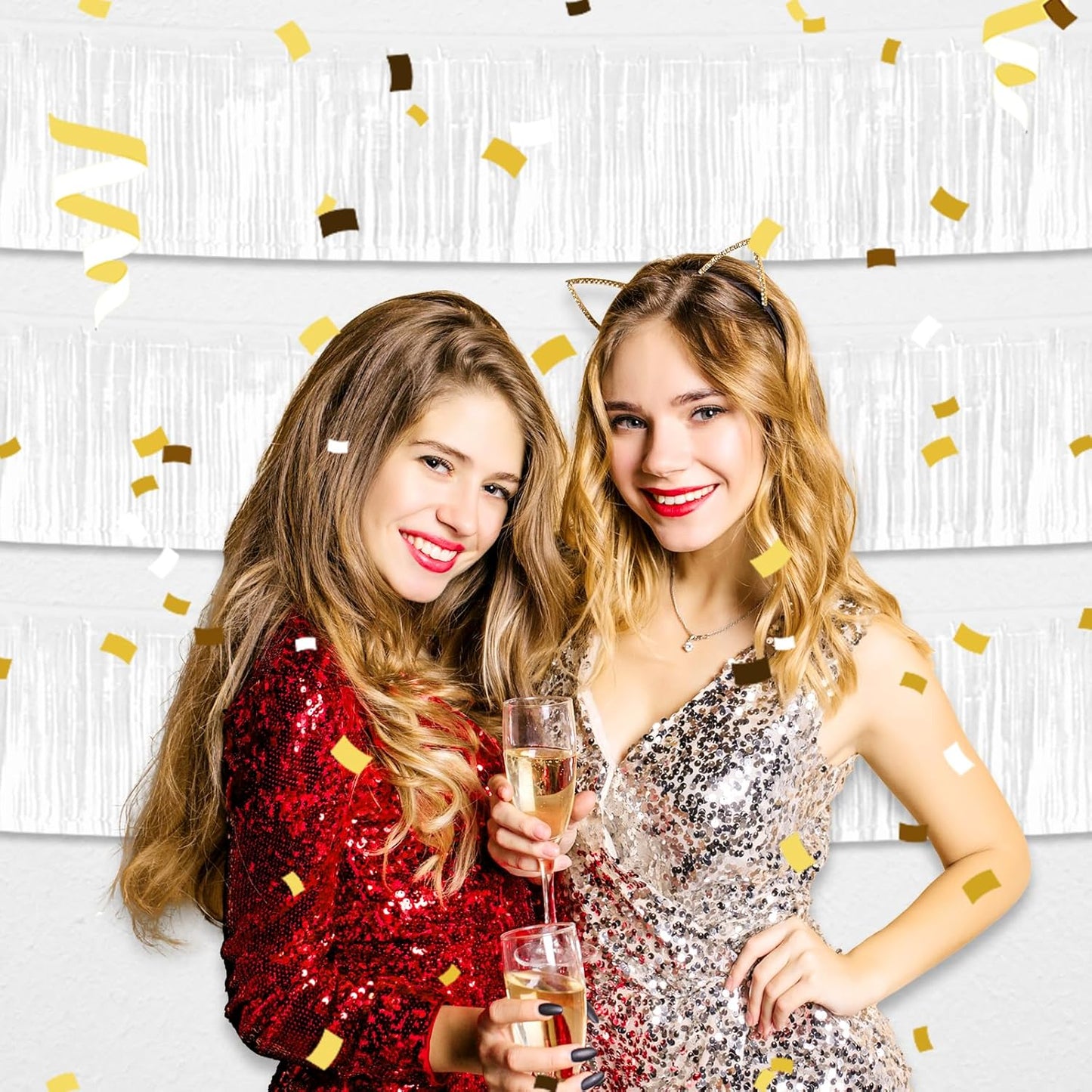 6 Pack 10 Feet White Foil Fringe Garland Metallic Tinsel Streamers Banner Wall Hanging Curtain Backdrop for Parade Floats, Birthday, Graduate, Mother's Day, Wedding Party Decoration