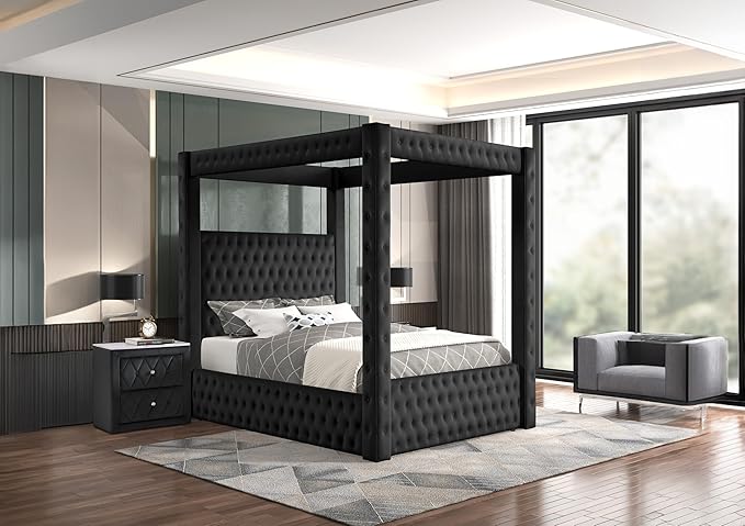 Velvet Canopy Bed Frame King - Image 7
