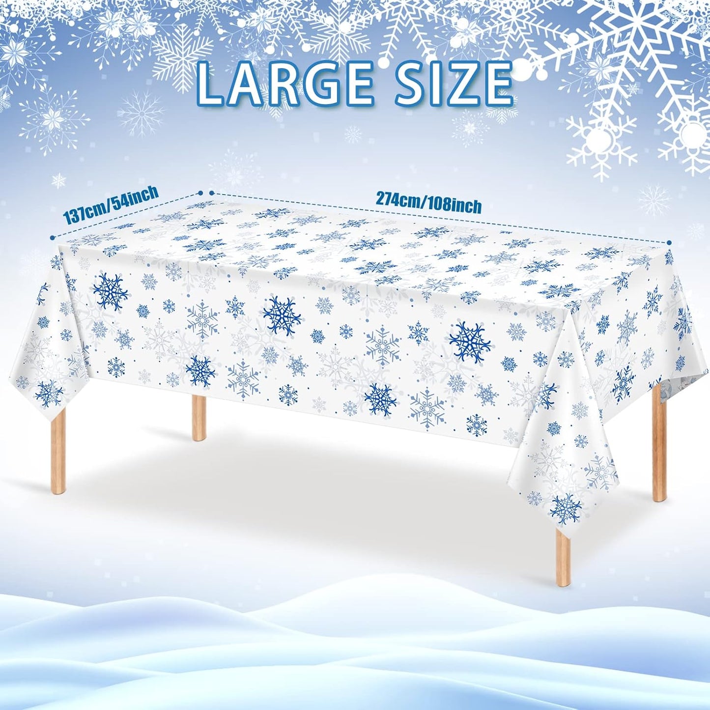 12 Pieces Snowflake Christmas Party Tablecloth Decorations,Plastic White Snowflake White Blue Xmas Backdrop Sign Table Cover Banner for Winter Christmas Holiday Party Supplies,54x108 inch（White/Blue）