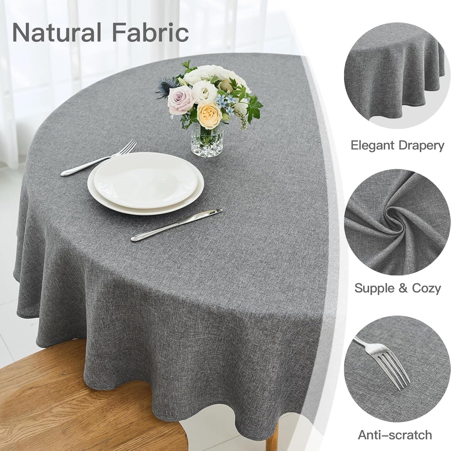 maxmill Round Linen Textured Tablecloth Spill-Proof Stainproof Wrinkle Free Washable Fabric Table Cloth for Circular Table Cover, Dining Room Buffet Banquet Parties Holiday Dinner, 70 Inch, Dark Grey