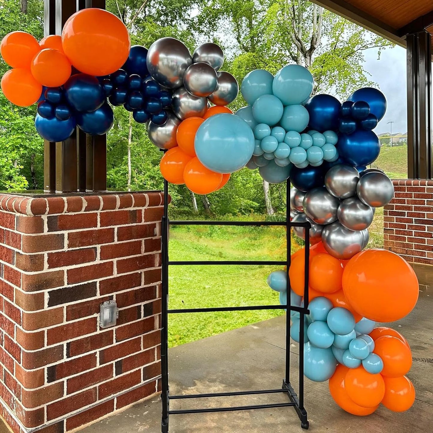 Blue Orange Balloons, 12 Inch Teal Navy Bule Balloons with Metallic Silver Balloon for Kids Boys Girls Birthday Thanksgiving Fall Graduation Basketball Outer Space Astronaut Theme Party Decorations