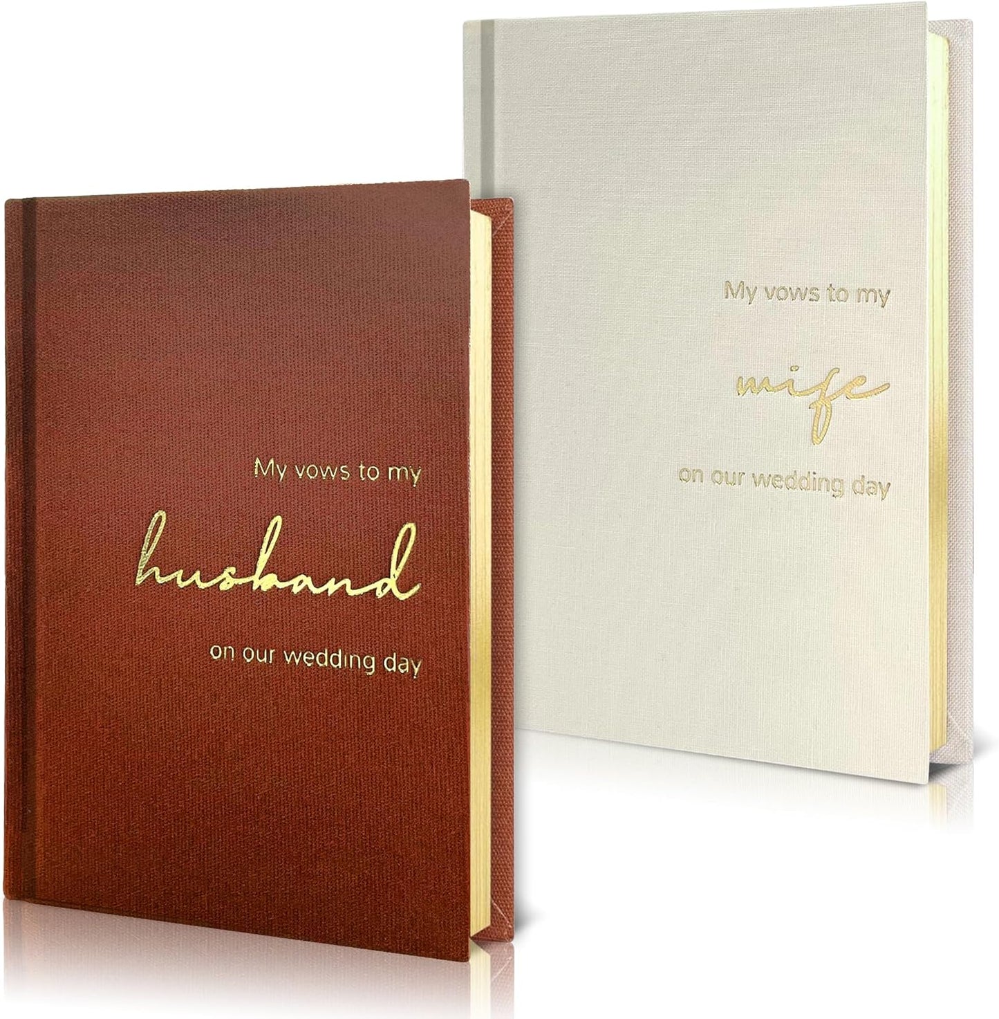 Vow Books His and Hers Set of 2 Canvas Linen Wedding Vow Books Husband and Wife Hard Cover Vow Books for Engagement Gifts(XZ-HW-Terracotta)