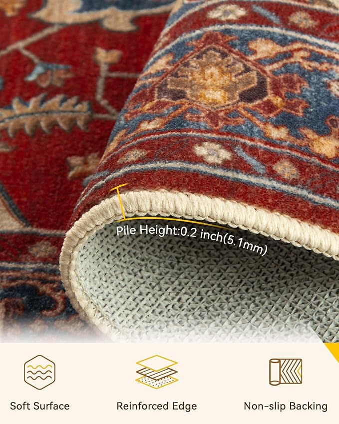 RELEANY Area Rugs Round 4ft Washable Non-Slip, Floral Vintage Distress Print - Image 4