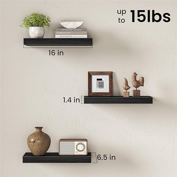 Fun Memories 16 Inch Floating Shelves Wall-Mounted, Engineered Wood Wall Shelves - Image 3