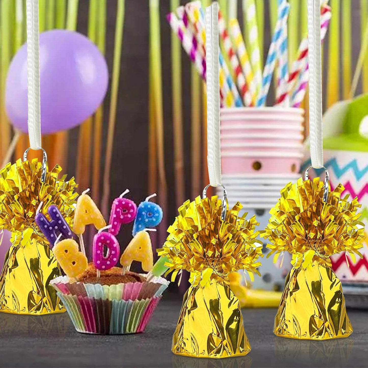 16 PCS Metallic Wrapped Balloon Weights Gold Heavy Balloon Weight for Balloons Birthday Party Table Centerpiece Decorations (Gold)