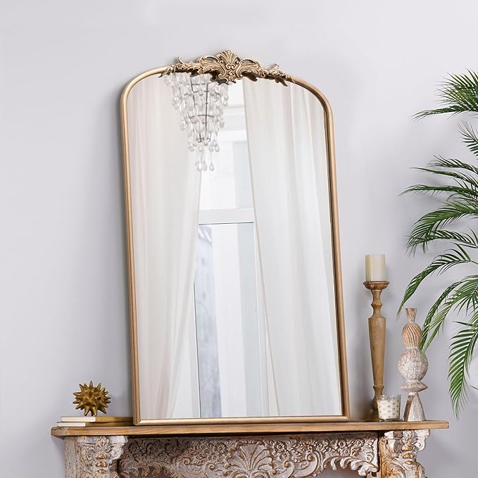 Besdomus Vintage Gold Wall Mirror: 24"x42" French Large Arch Champagne Gold - Image 3