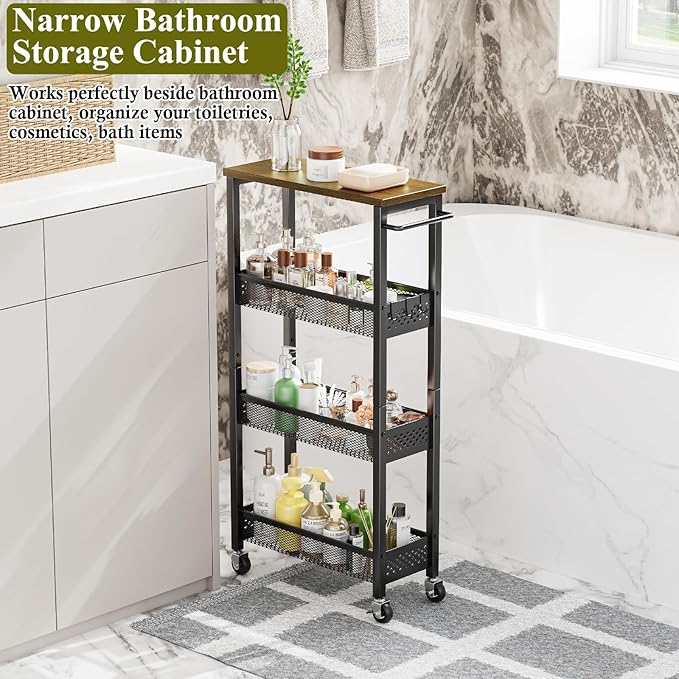 OKZEST Utility Slim Storage Cart, 4 Tier Small Rolling Kitchen Laundry Room Cart - Image 8
