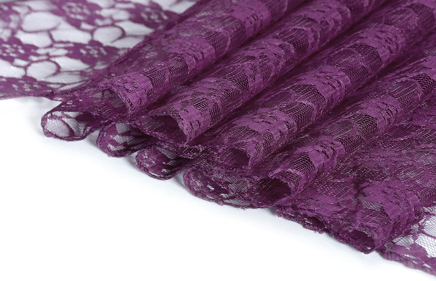 MDS Pack of 10 Wedding 12 x 108 inches Lace Table Runner for Wedding, Decorations for Birthday Parties, Banquets, Graduations, Engagements, and Runners fit Rectangle, Round Table- Plum