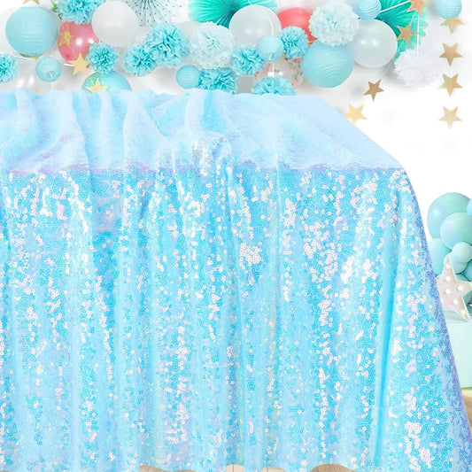 Glitter Blue Tablecloth 50x80 Inch Iridescent for Anniversary Birthday Baptism Mermaid Ocean Theme