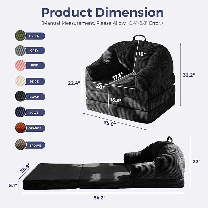 MAXYOYO Folding Sofa Bed with Backrest, Boneless Fold Out Couch Bed with Handle - Image 2