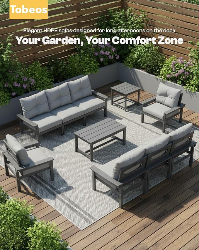 HDPE 3 Piece Patio Furniture Set, All-Weather Outdoor Couch Set - Image 6