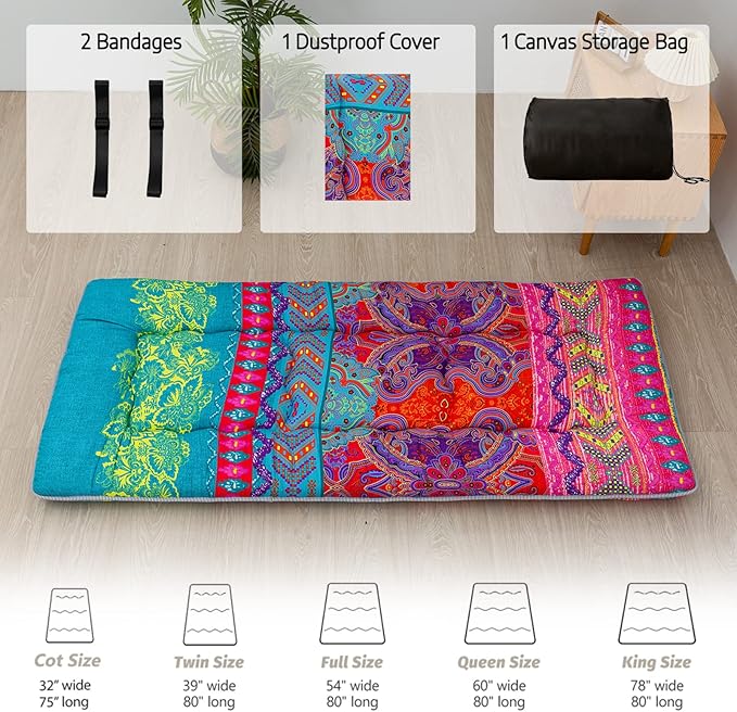 MAXYOYO Bohemian Floor Bed, Japanese Futon Mattress, Narrow Twin Single Bed - Image 4