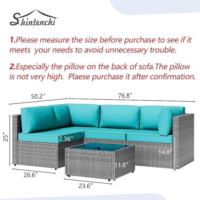 Shintenchi 5 Pieces Outdoor Patio Furniture Sets, Patio Sectional Sofa Couch - Image 3