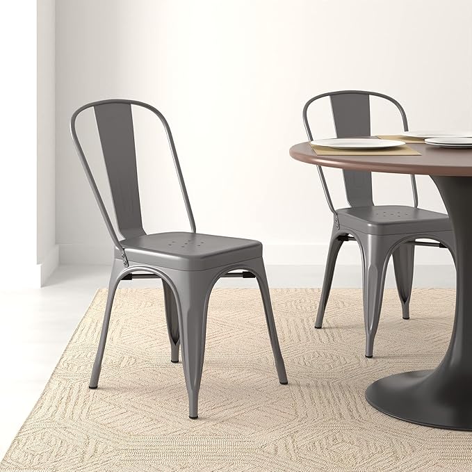 Amazon Basics Metal Dining Chairs, Indoor/Outdoor, 330-Pound Capacity, Dark Gray - Image 9