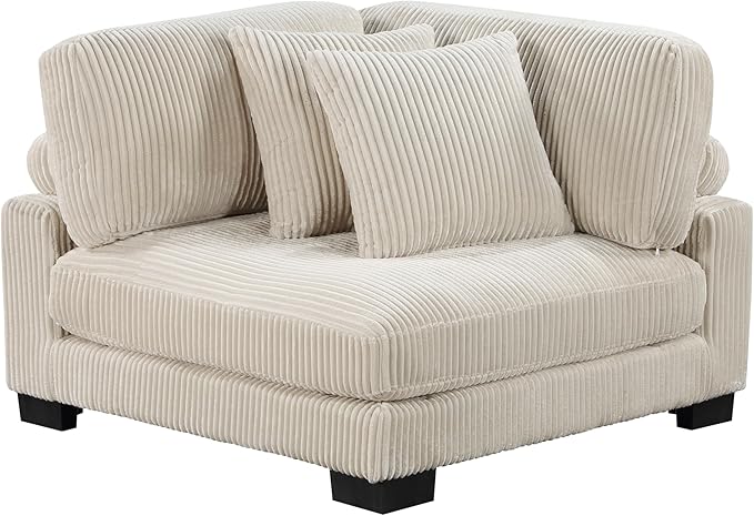 Modular Corner Seat, Plush Beige Corduroy Sofa, Customizable Living Room by Unknown