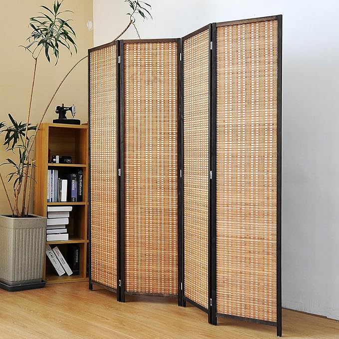 4 Panel Bamboo Room Divider Screen, 5.6 FT Tall Bamboo Divider Folding Panel - Image 5