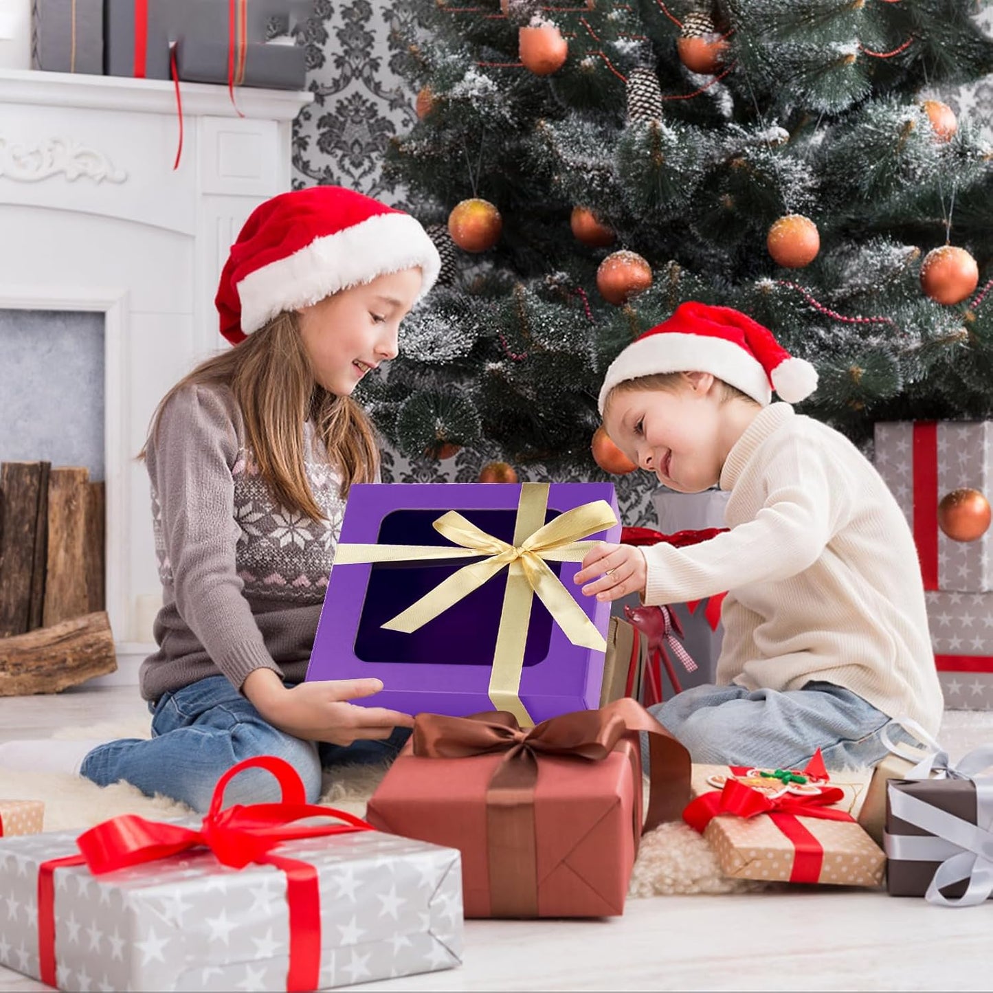 TIACABO Purple Gift Box with Window,7.5"x7.5"x3.1" Bridesmaid Boxe for Gifts Giving,Birthday Gift Boxes with Magnetic,Closure Lid Gifts Boxes for Presents,Cute Box,Luxury for Gift Packaging