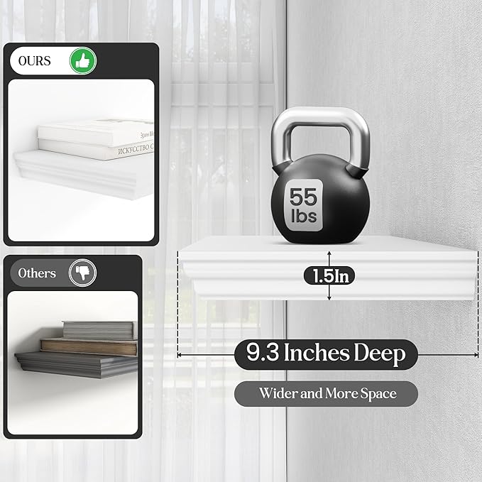 Fun Memories Floating Shelves 55 Inch Long, 9.3 Inch Deep Classic Crown Molding - Image 4