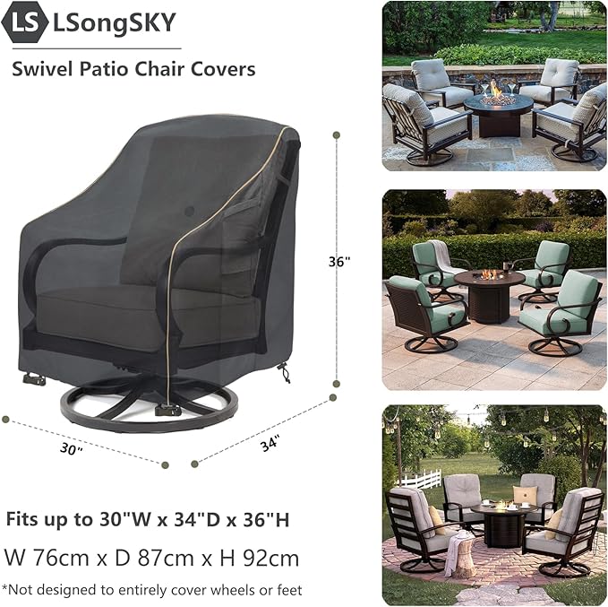 Patio Swivel Chair Cover 4 Pack, Waterproof Heavy Duty Outdoor Chair Covers - Image 3