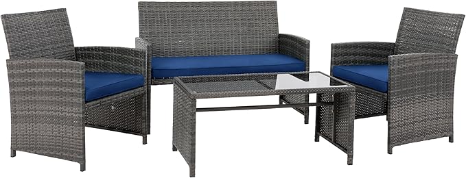 4 Piece Patio Ratten Set Outdoor Furniture Set Wicker Conversation Set - Image 7