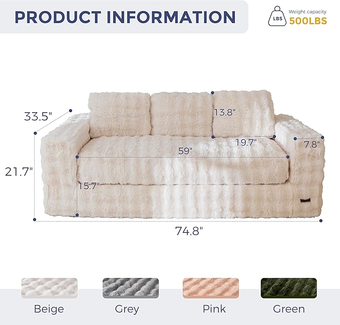 MAXYOYO 3 Seater Sofa for Living Room, Tufted Boneless Couch Bubbled Sofa Couch - Image 2