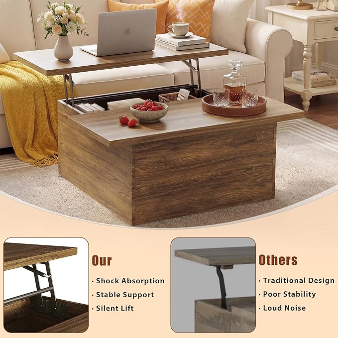 HUAHUU 31.5" Lift Top Coffee Table, 4 in 1 Square Coffee Table - Image 6