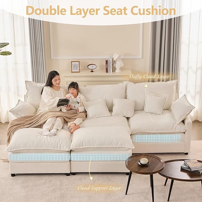 GOSUHI 108" U Shaped Couch, Modular Sectional Sofa, 3-Seater Comfy Cloud Couch - Image 4