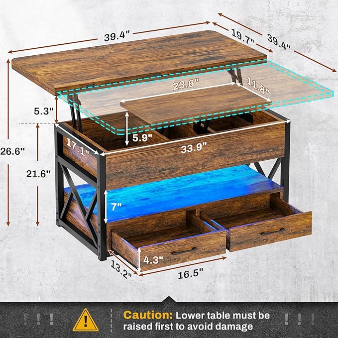 Itaar 40" Lift Top Coffee Table, 4 in 1 Coffee Tables - Image 2