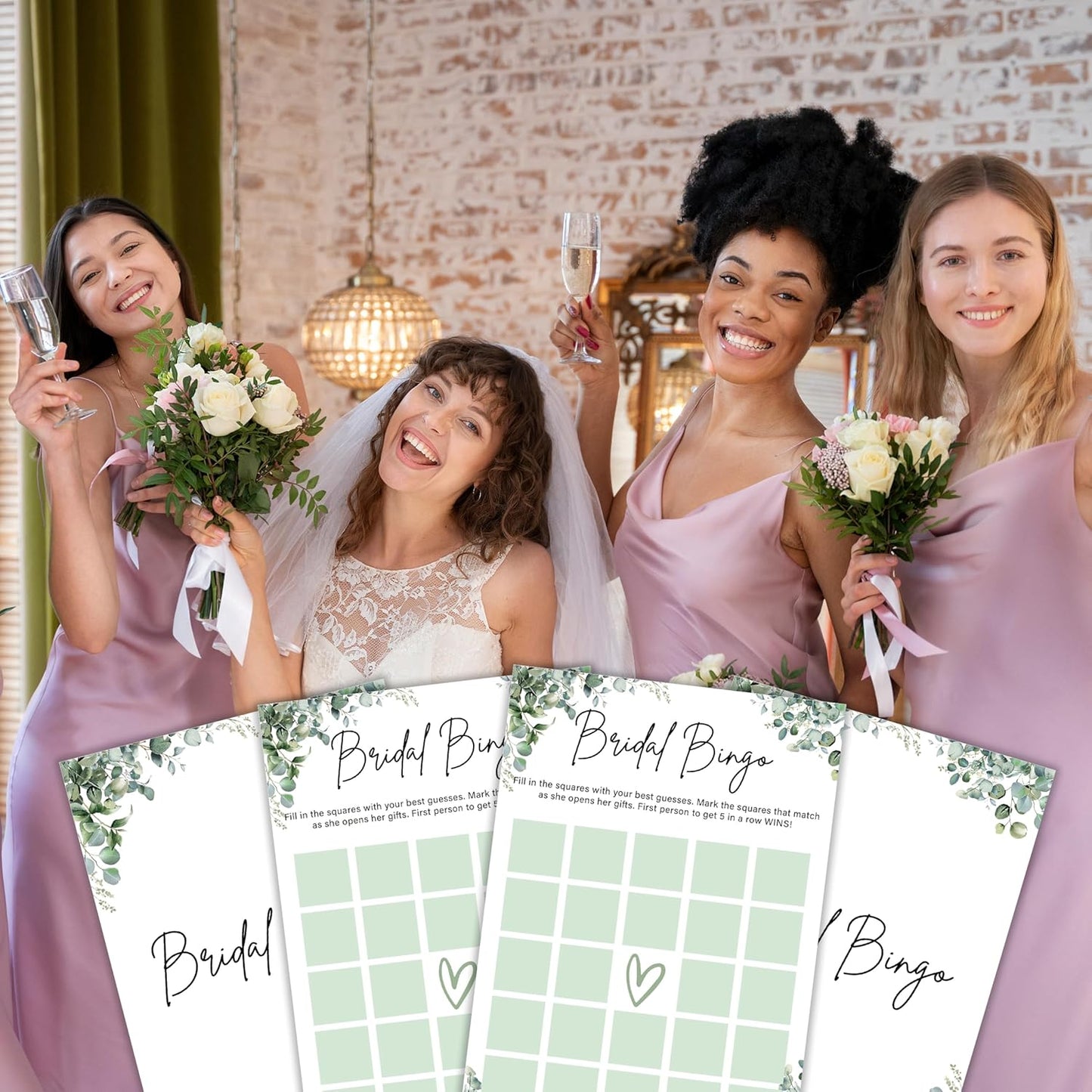 Eucalyptus Bridal Shower Game Cards - Bridal Bingo, Wedding Engagement Bachelorette Party Bridal Shower Games for 30 Guests, Double Sided Cards Set of 30, Activity Supplies & Favor/A15