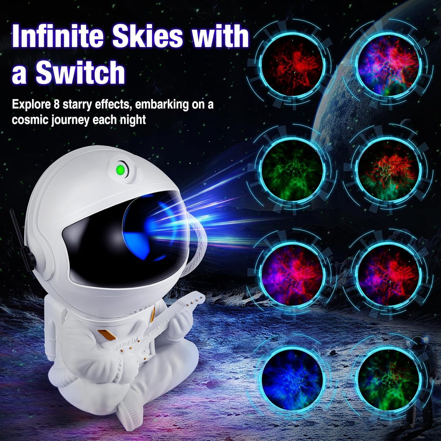 Astronaut Galaxy Projector Night Light – White Astronaut with Guitar, Galaxy Lamp Star Projector for Kids Room, Space Decor & Birthday Gift