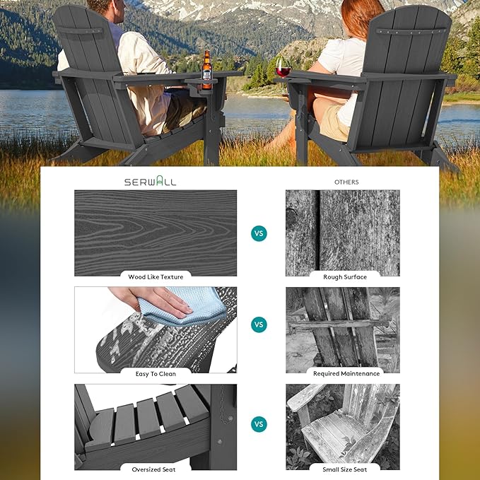 SERWALL Foldable Adirondack Chair Set of 2, HDPE Adirondack Chair - Image 3