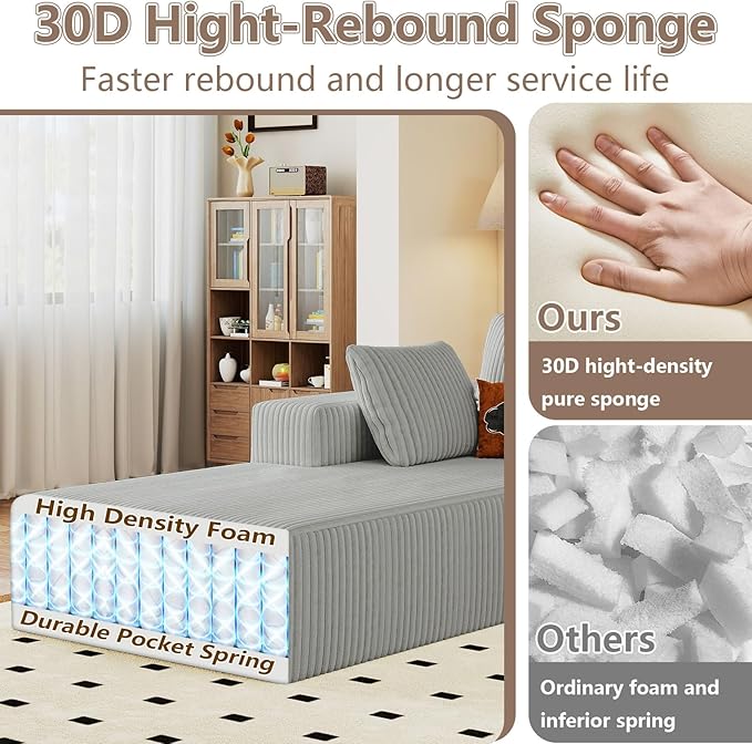 95" Cloud Sectional Couch with L-Shape Chaise, Modular Comfy Sofa Chaise Longue - Image 3