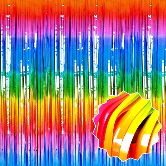 3 Pack Dark Rainbow Foil Fringe Curtains Backdrop, 3.28 x 9.8 Ft Metallic Streamers Tinsel Curtains Background for Photo Booth, Birthday, Halloween, Christmas, New Year Party Decorataions