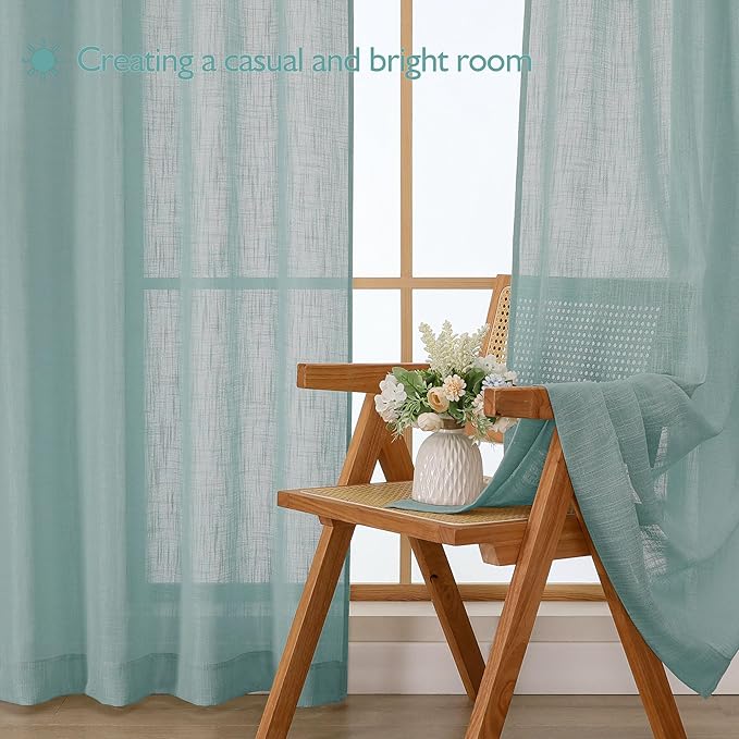 Chyhomenyc Extra Long Aqua Green Semi Sheer Curtains 120 Inches Long 2 Panels - Image 2