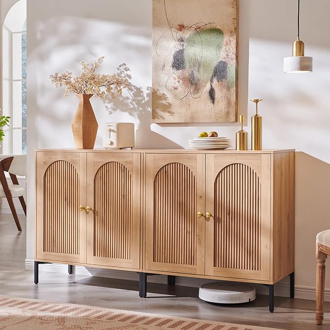 IFBUY Modern Sideboard Buffet Cabinet, 61.75" W Fluted Arched Buffet Cabinet by IFBUYFarmhouseFurniture