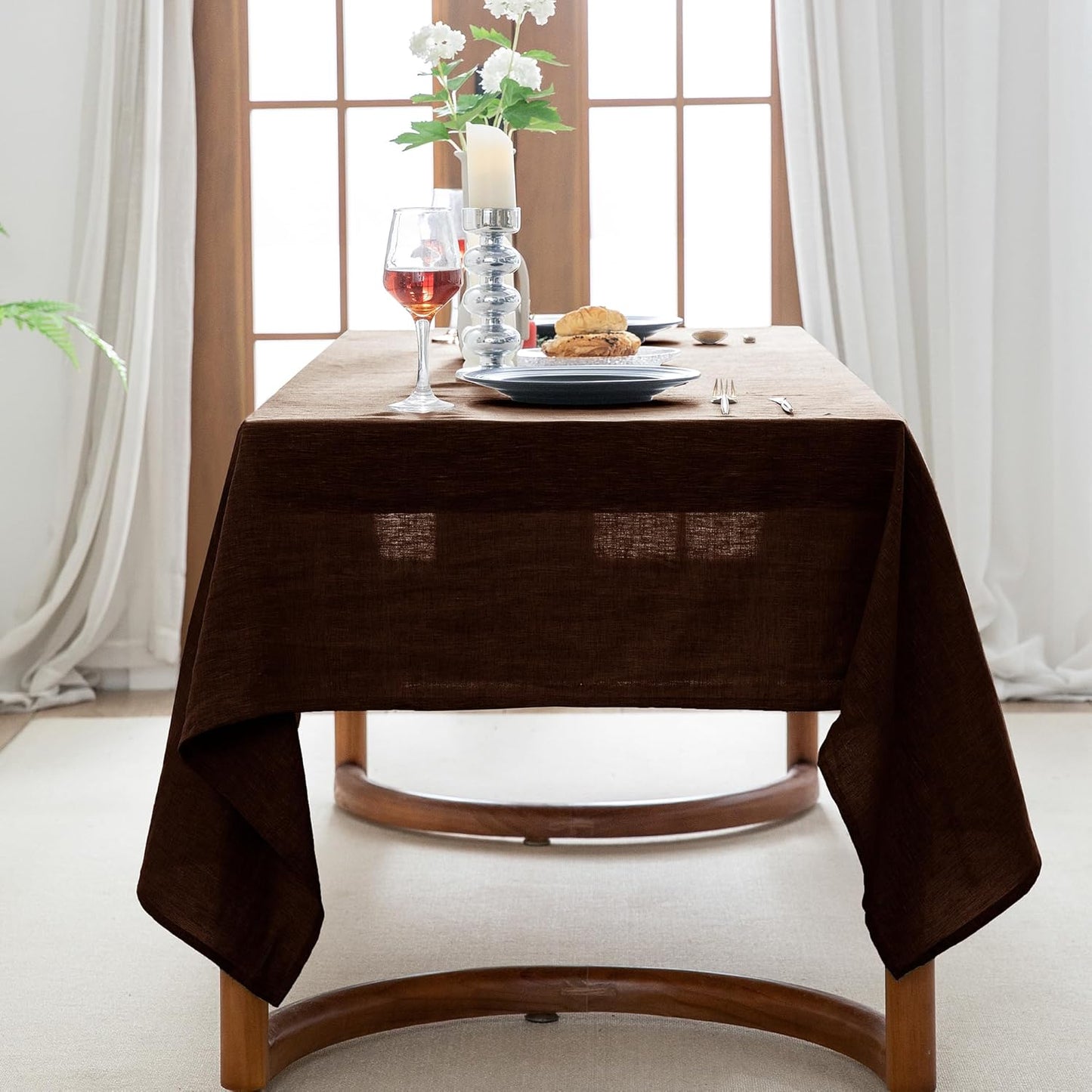 EVERLY 100% Pure Linen Rectangle Tablecloths 60x108Inches for Dining,Buffet Parties,Events,Weddings and Restaurants,Decorative Halloween,Thanksgiving Machine Washable Tablecloths-Chocolate