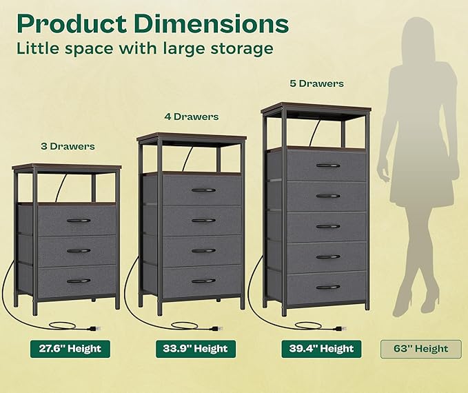 Huuger Night Stand with Charging Station, 4 Drawer Dresser - Image 4