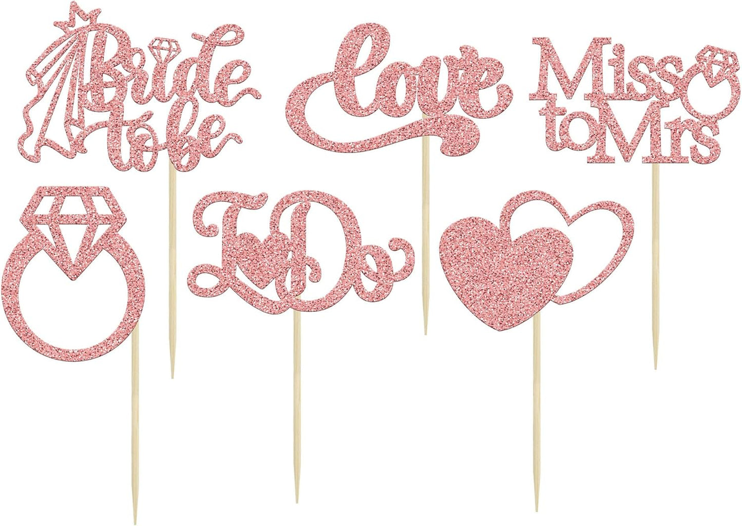 Gyufise 24Pcs Bride to Be Cupcake Toppers Rose Gold Glitter I Do Love Heart Ring Miss To Mrs Cupcake Picks Bridal Shower Cake Decorations for Wedding Engagement Bachelorette Party Supplies