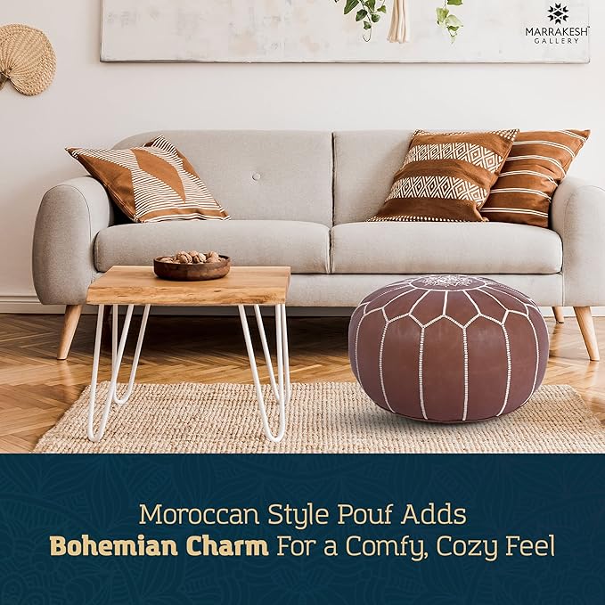 Marrakesh Gallery Genuine Leather Round Pouf Unstuffed - Image 4
