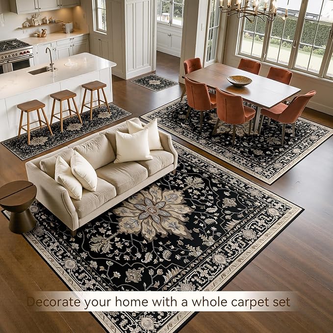 RELEANY Area Rugs 6'x9' Washable Non-Slip, Floral Vintage Distress Print - Image 2