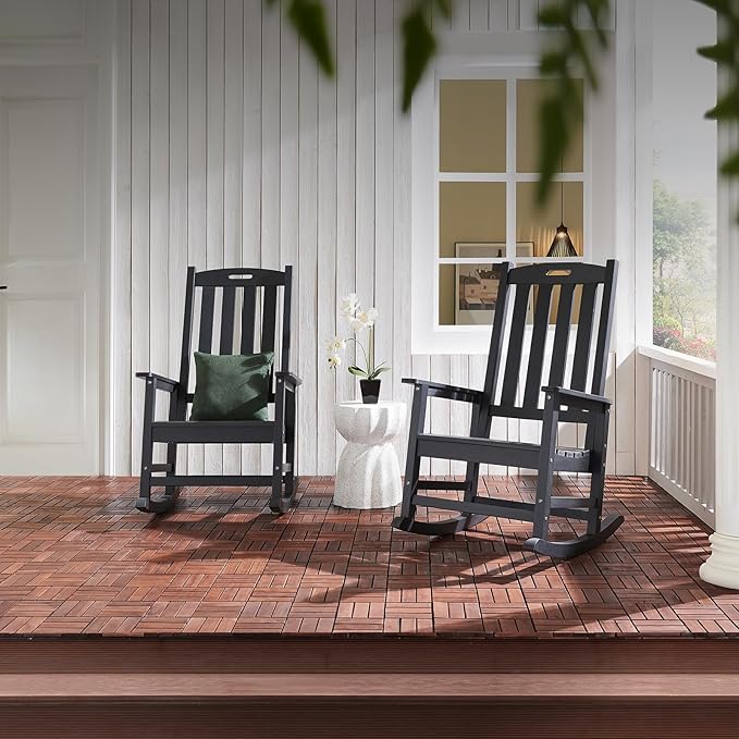 Psilvam Oversized Outdoor Rocking Chair, HDPE Porch Rocker Chairs - Image 5