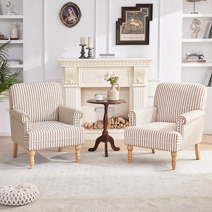HUIMO Linen Fabric Accent Chairs Set of 2, Mid-Century Modern Armchair - Image 7