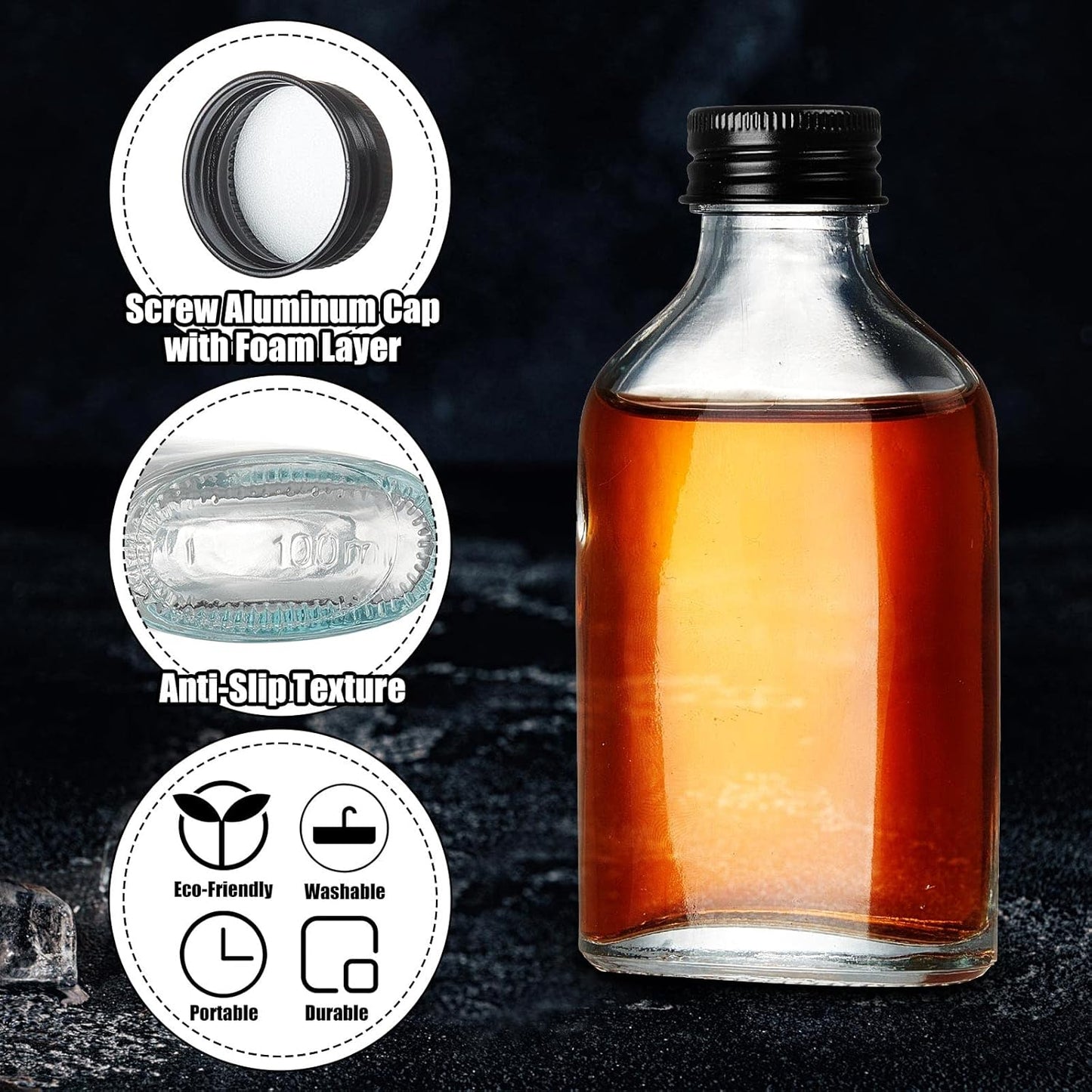 Patelai 48 Pcs Clear Glass Bottles with Caps Mini Glass Flask Liquor Bottles Empty Alcohol Shot Bottling Small Champagne Container DIY Gift for Wine Beverages Liquor Drinks Oil Beer (100 ml/ 3.4oz)