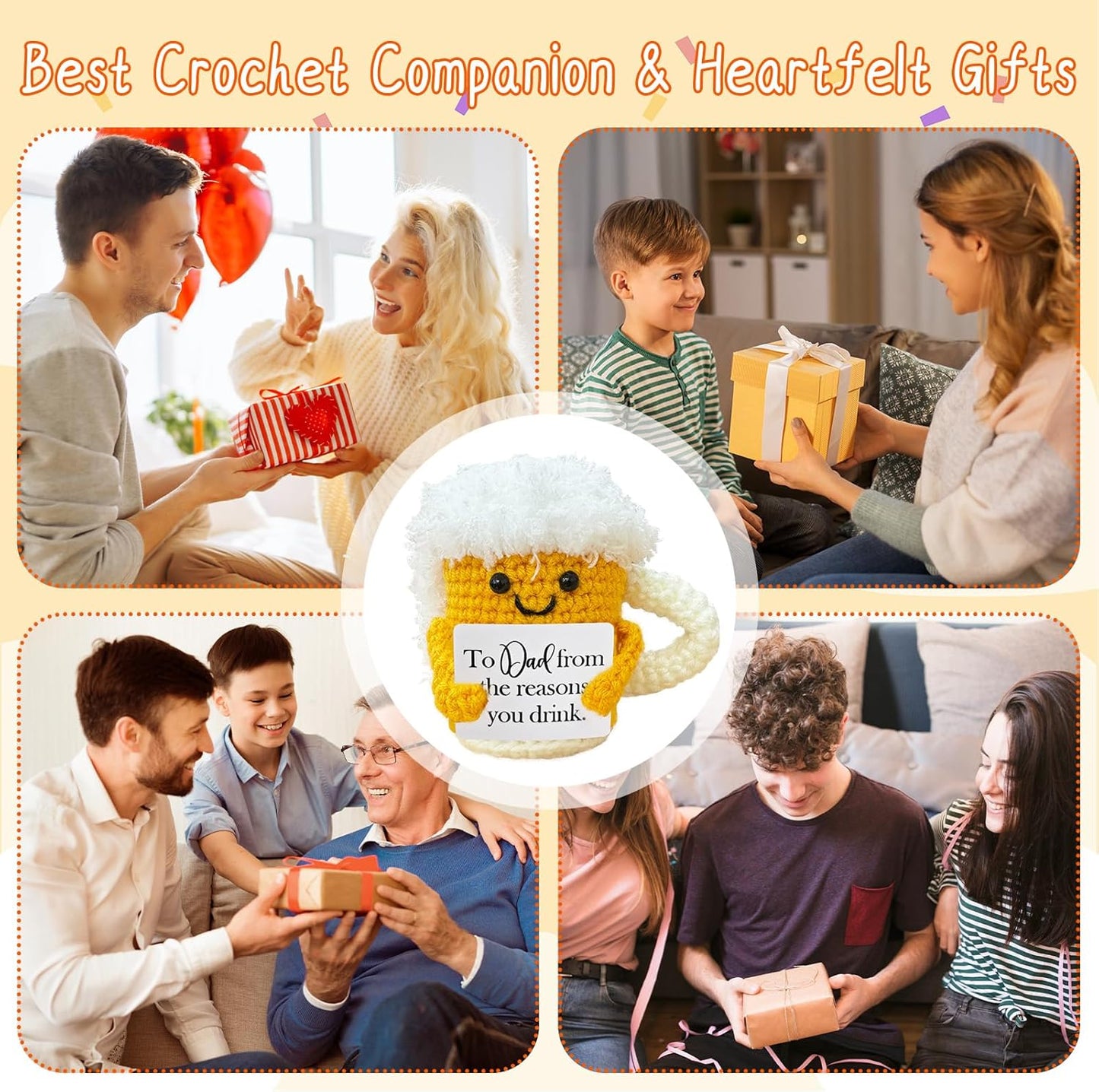 Emotional Support Crochet Beer,Drinker Gift for Men,Dad Ideals Gifts,Funny Stuff,Cute Crochet Beer Home Decor for Housewarming Gift,Friendship Gifts,Christmas Stocking Stuffers